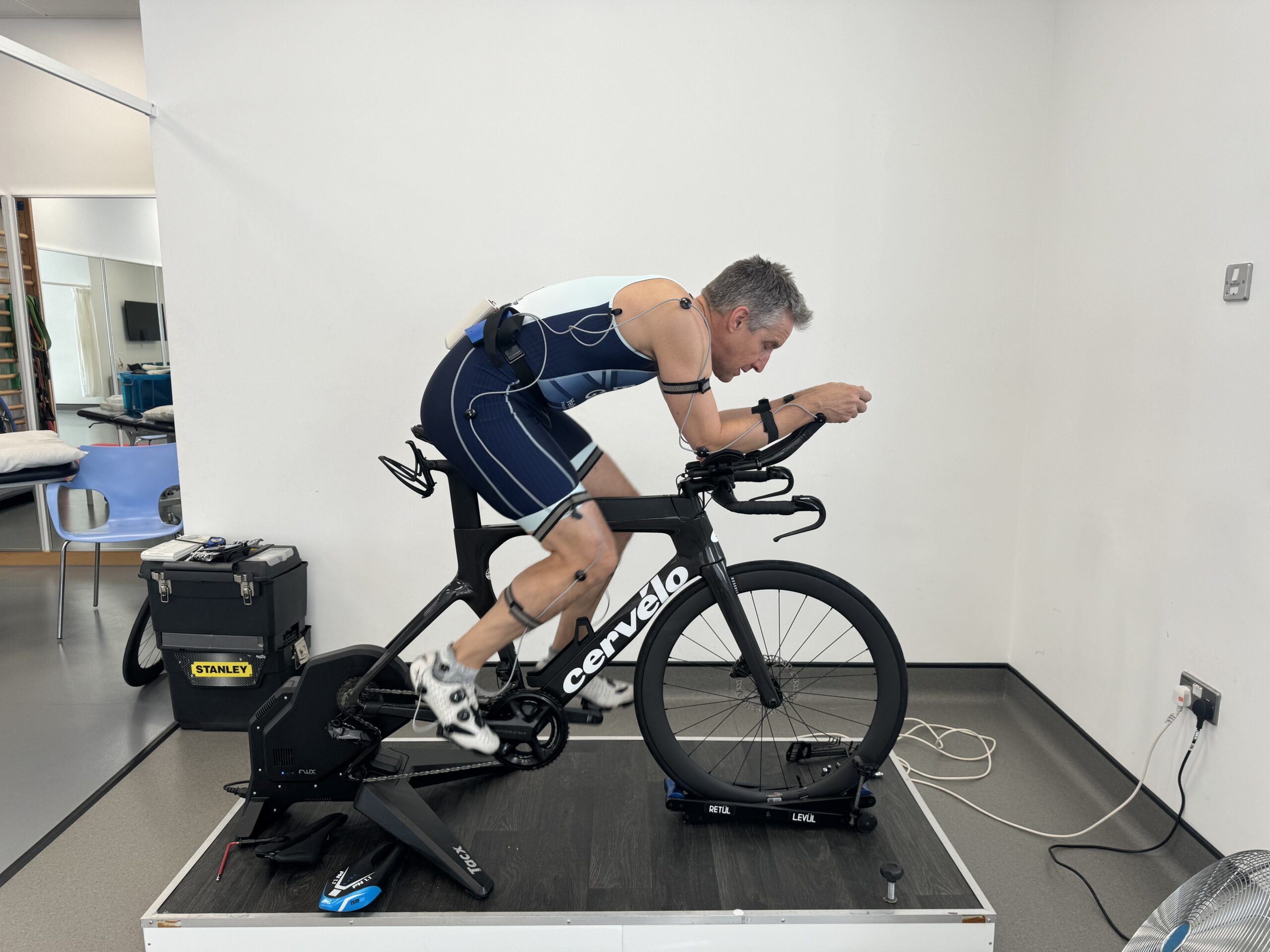 Side view of a Triathlete having a Retul bike fit